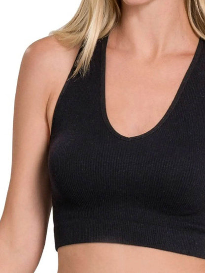 Zenana Seamless Ribbed Cropped Racerback Tank Top - Velveta Studio
