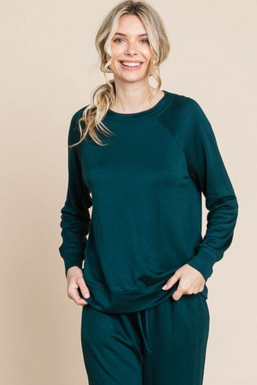 Super Lady Round Neck Raglan Sleeve Top and Drawstring Pants Lounge Set - Velveta Studio