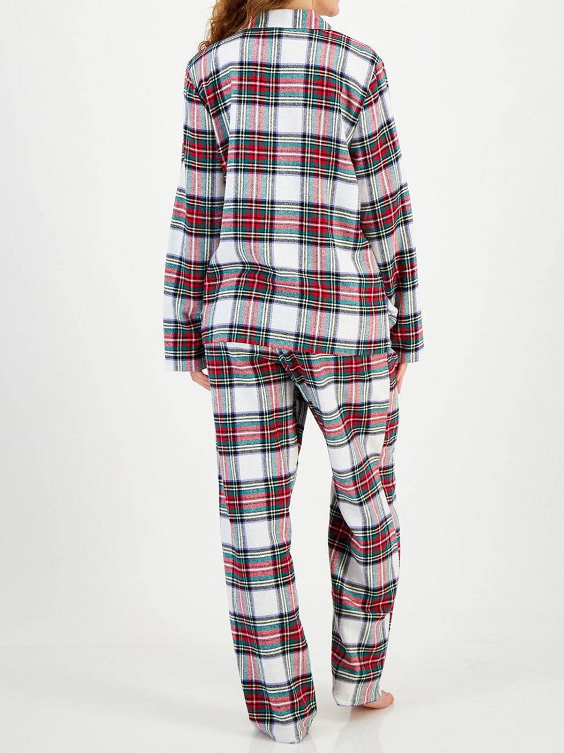 Plaid Collared Neck Button Up Top and Pants Lounge Set - Velveta Studio