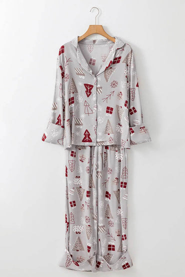 Printed Long Sleeve Top and Pants Lounge Set - Velveta Studio