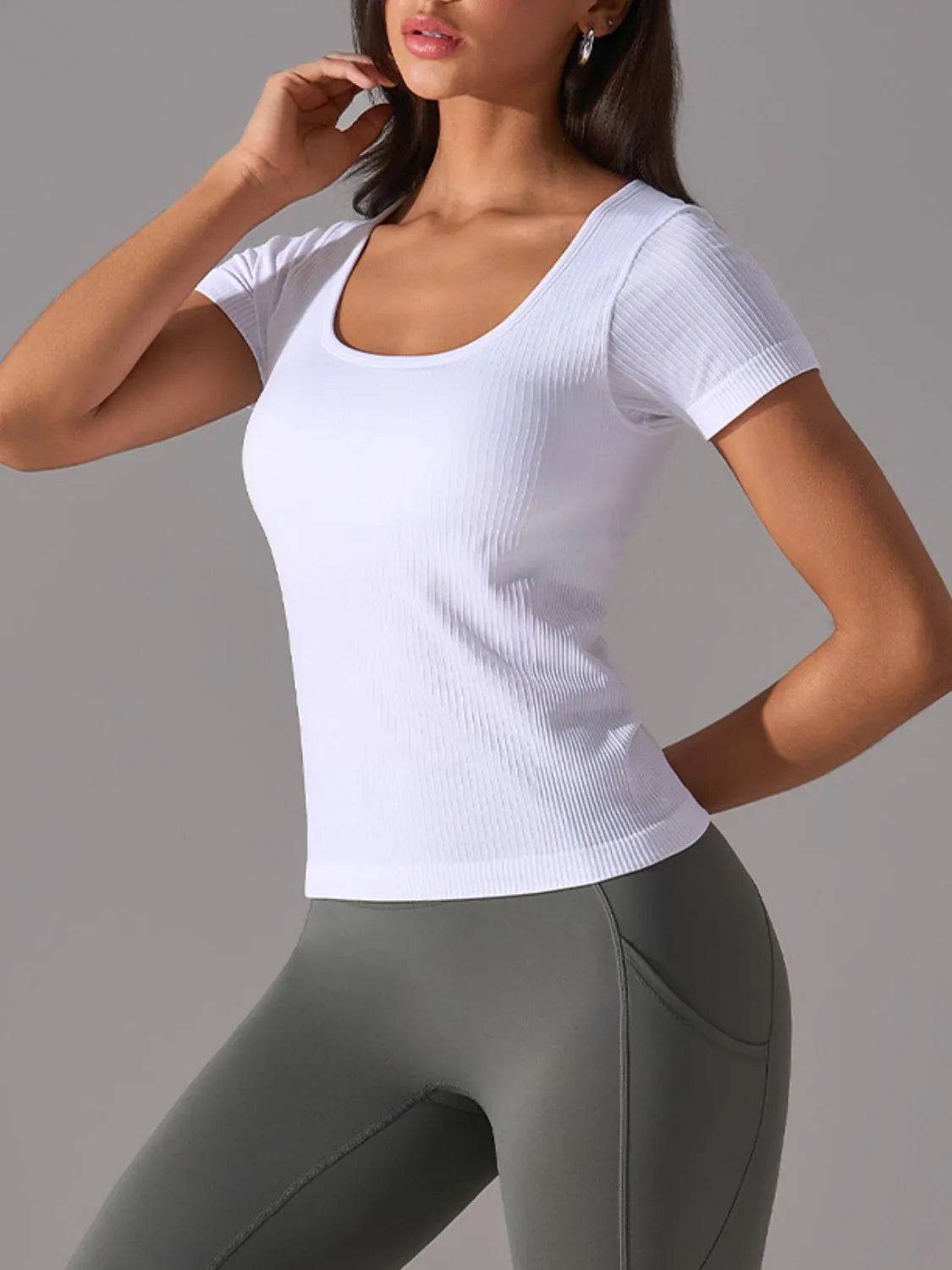 Square Neck Active T-Shirt with Detachable Chest Pads - Velveta Studio