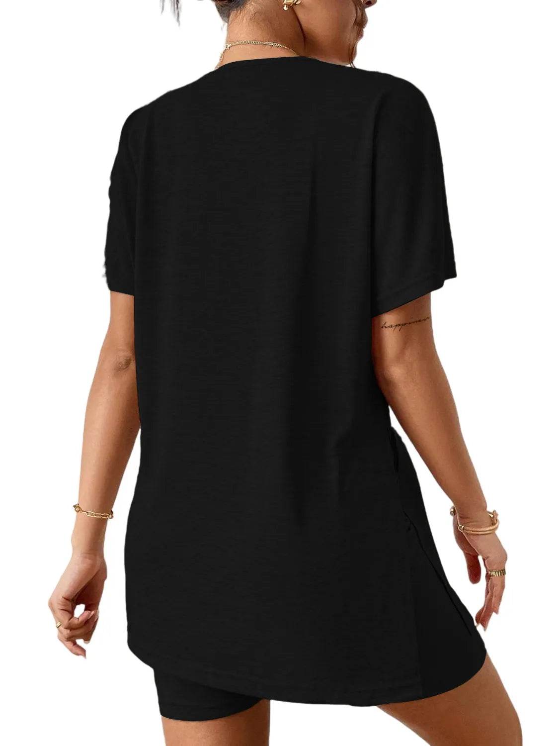 Slit Round Neck Short Sleeve Oversized Top and Shorts Set - Velveta Studio