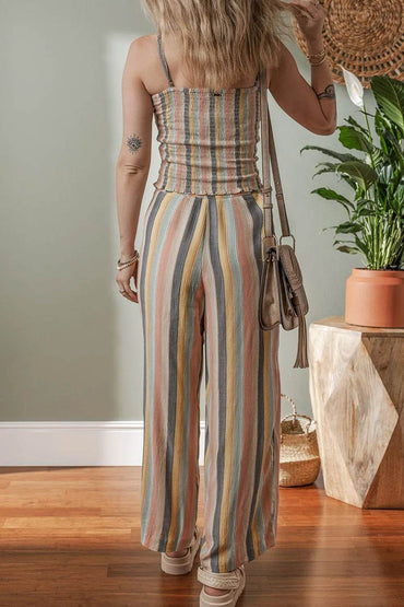 Striped Smocked Cami Top and Wide Leg Pants Set - Velveta Studio