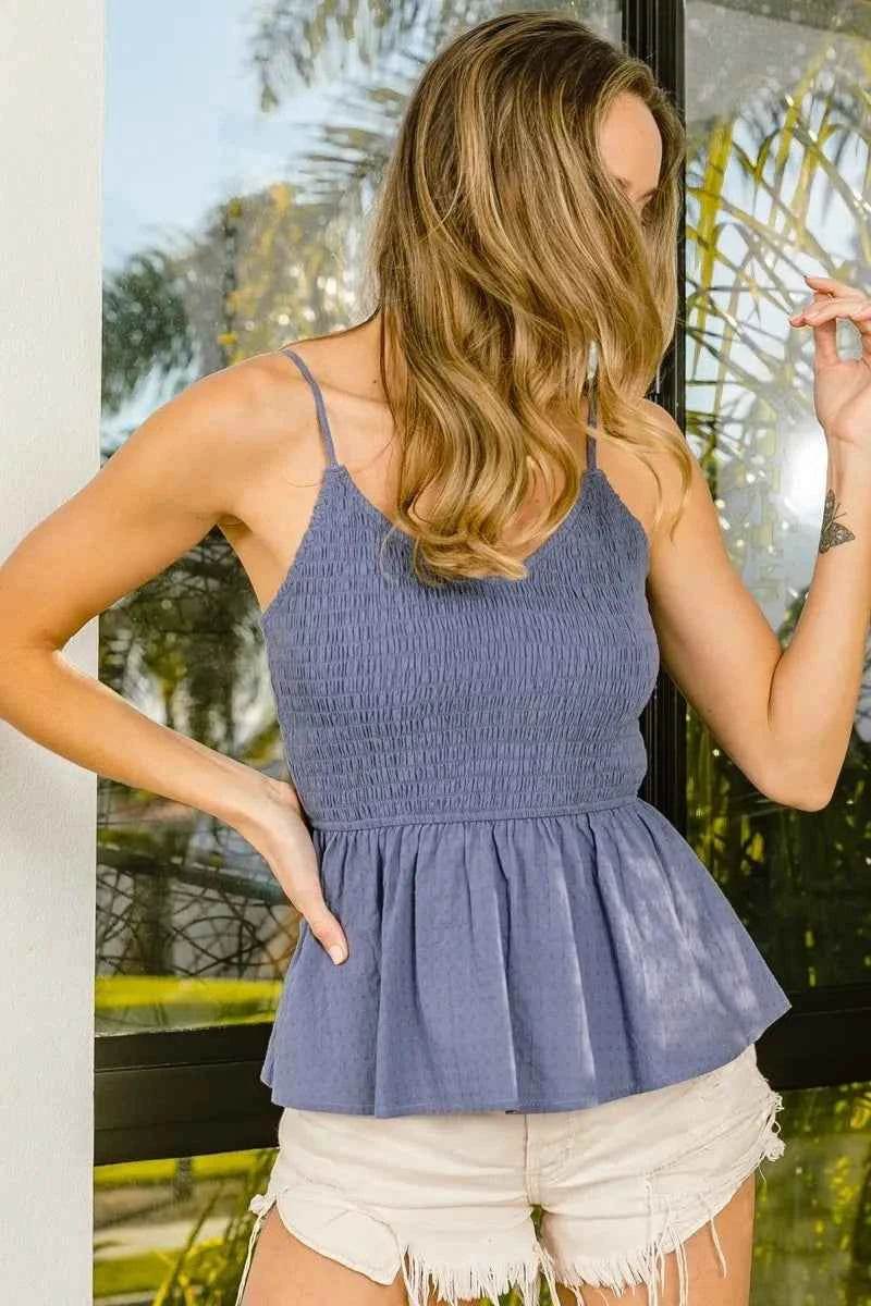 BiBi Eyelet Woven Sleeveless Elasticized Top - Velveta Studio