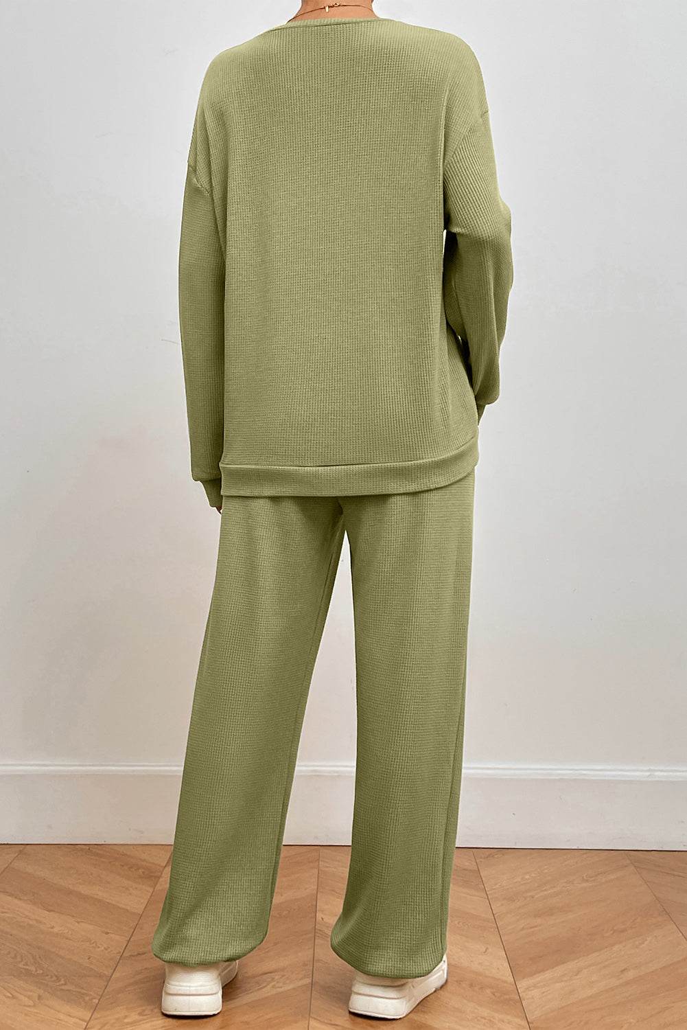 Pocketed Round Neck Top and Pants Lounge Set - Velveta Studio