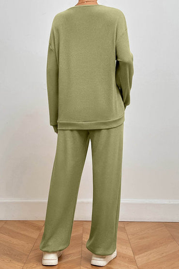 Pocketed Round Neck Top and Pants Lounge Set - Velveta Studio