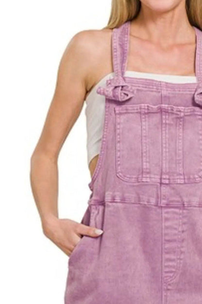 Washed Knot Strap Relaxed Fit Overalls - B Violet - Velveta Studio