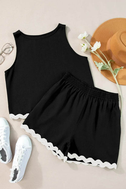 Ricrac Trim Tank Top and Elastic Waist Shorts Set - Velveta Studio