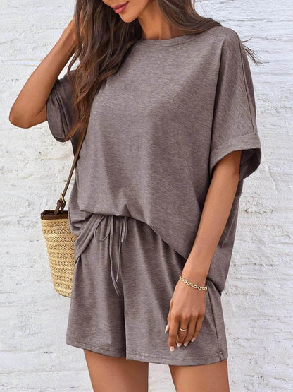 Round Neck Short Sleeve Top and Shorts Set - Velveta Studio