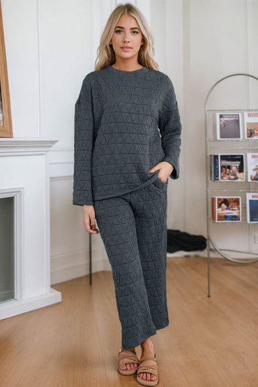 Round Neck Top and Pocketed Pants Lounge Set - Velveta Studio