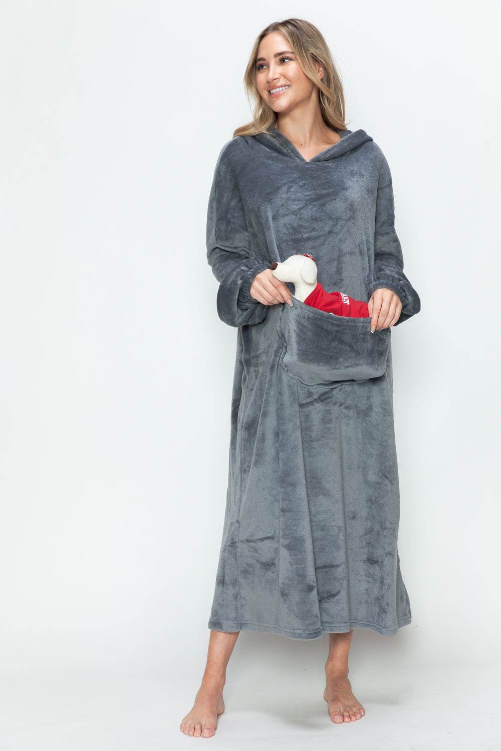 Double Take Full Size Pocketed Hooded Midi Lounge Dress - Velveta Studio