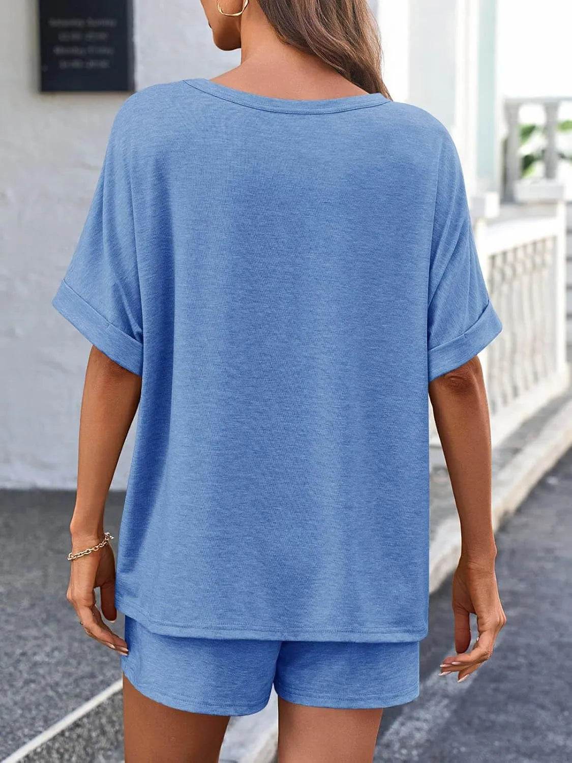 Round Neck Short Sleeve Top and Shorts Set - Velveta Studio