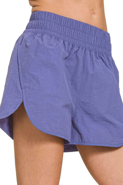 Zenana Windbreaker Smocked Waistband Running Shorts - Velveta Studio