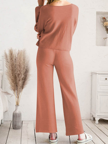 Long Sleeve Lounge Top and Drawstring Pants Set - Velveta Studio