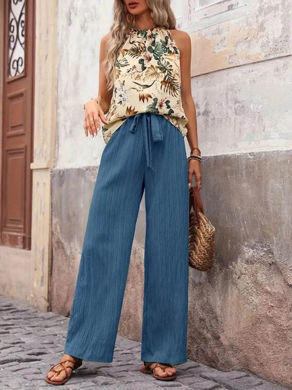 Printed Tank Top and Wide Leg Pants Set - Velveta Studio