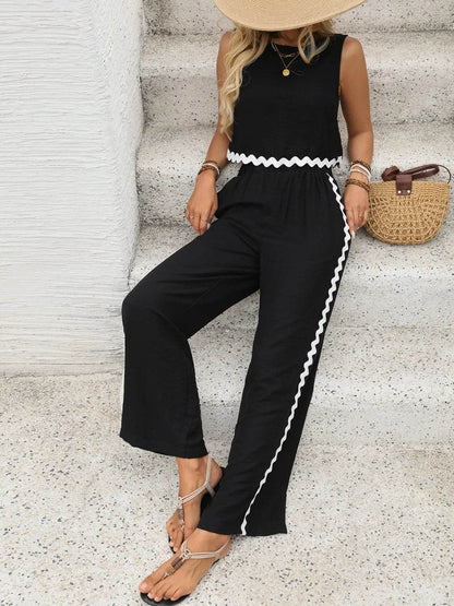 Round Neck Sleeveless Top and Pants Set - Velveta Studio