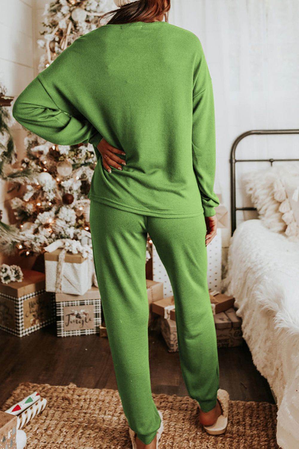 Sequin Socks Round Neck Long Sleeve Top and Pants Lounge Set - Velveta Studio