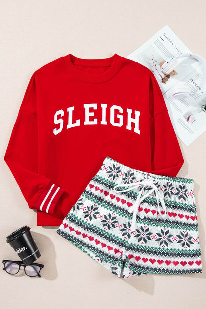 Letter Graphic Round Neck Top and Printed Shorts Lounge Set - Velveta Studio