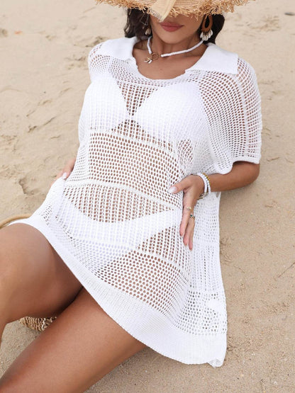 Hollow Out Collared Neck Cover-Up - Velveta Studio