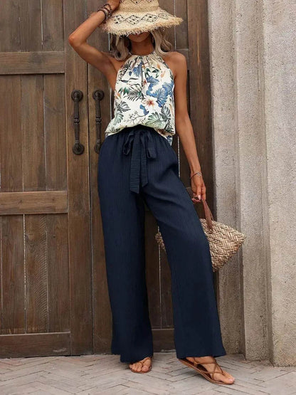 Printed Tank Top and Wide Leg Pants Set - Velveta Studio