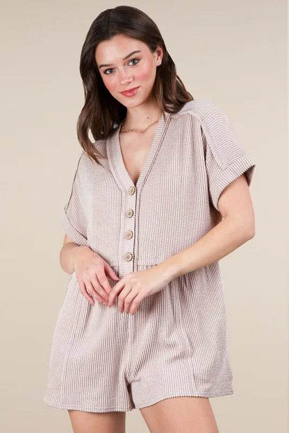 VERY J Two Tone Ribbed Knit Comfy Casual Romper - Velveta Studio