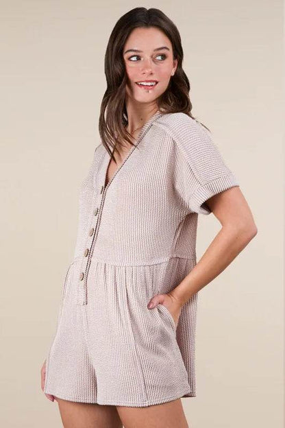 VERY J Two Tone Ribbed Knit Comfy Casual Romper - Velveta Studio