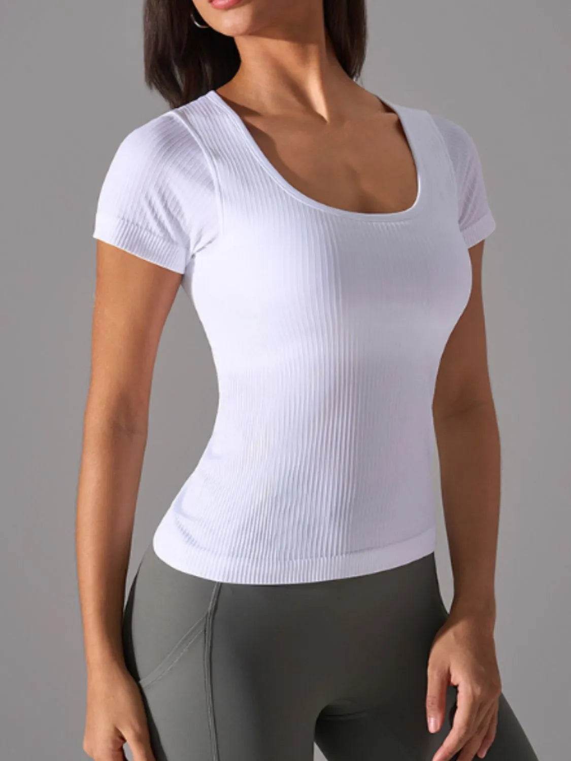 Square Neck Active T-Shirt with Detachable Chest Pads - Velveta Studio