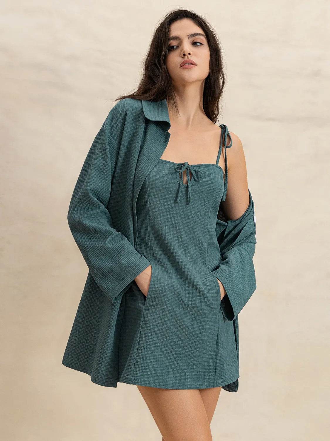 Tie Shoulder Mini Dress and Long Sleeve Top Set - Velveta Studio