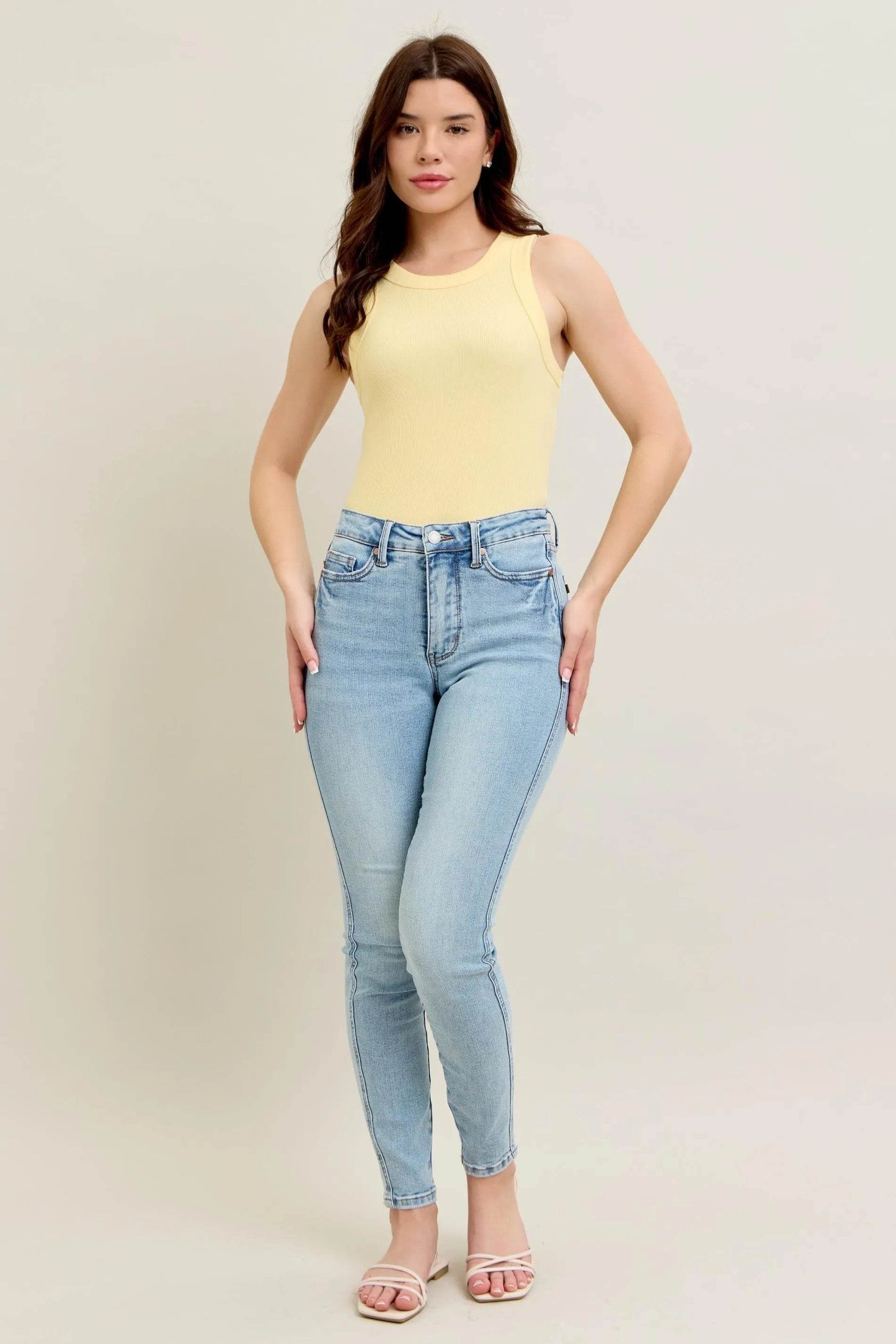 Full Size Mr Tummy Control Vintage Wash Skinny Jeans Plus Size - Velveta Studio