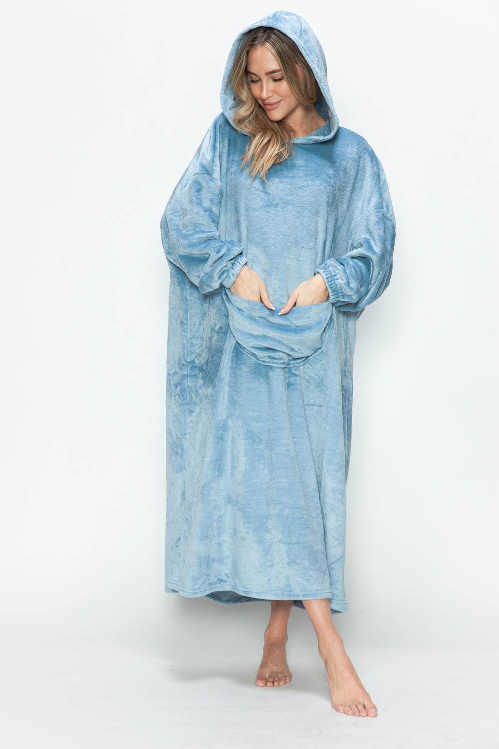 Double Take Full Size Pocketed Hooded Midi Lounge Dress - Velveta Studio