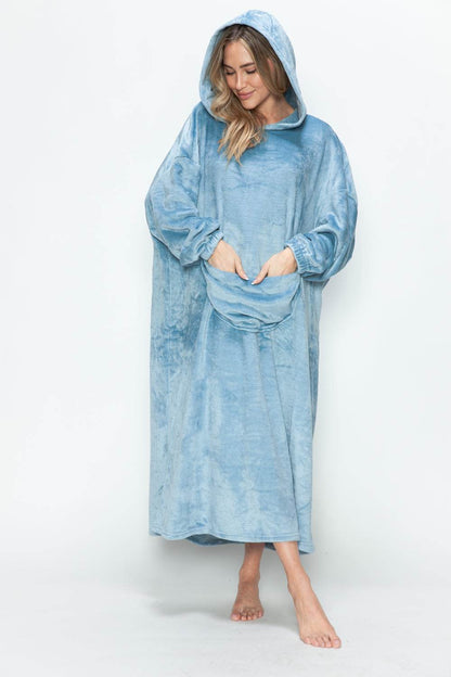 Double Take Full Size Pocketed Hooded Midi Lounge Dress - Velveta Studio