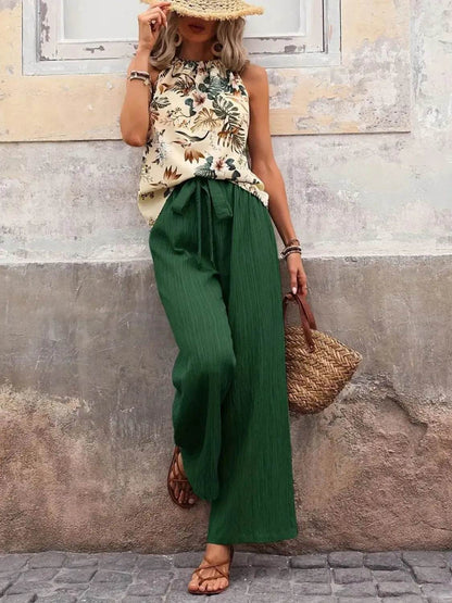 Printed Tank Top and Wide Leg Pants Set - Velveta Studio