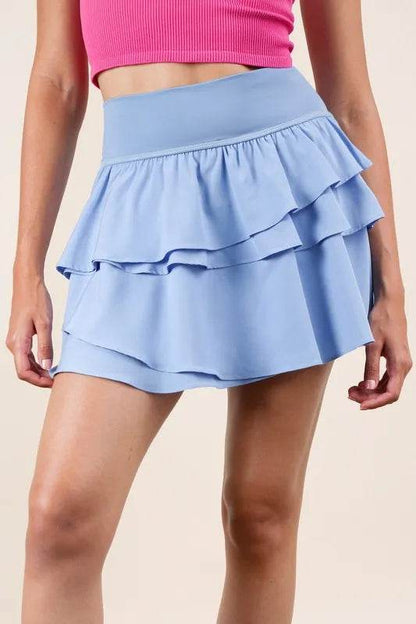 VERY J Riffled Tiered Layers Activewear Skirt with Shorts - Velveta Studio