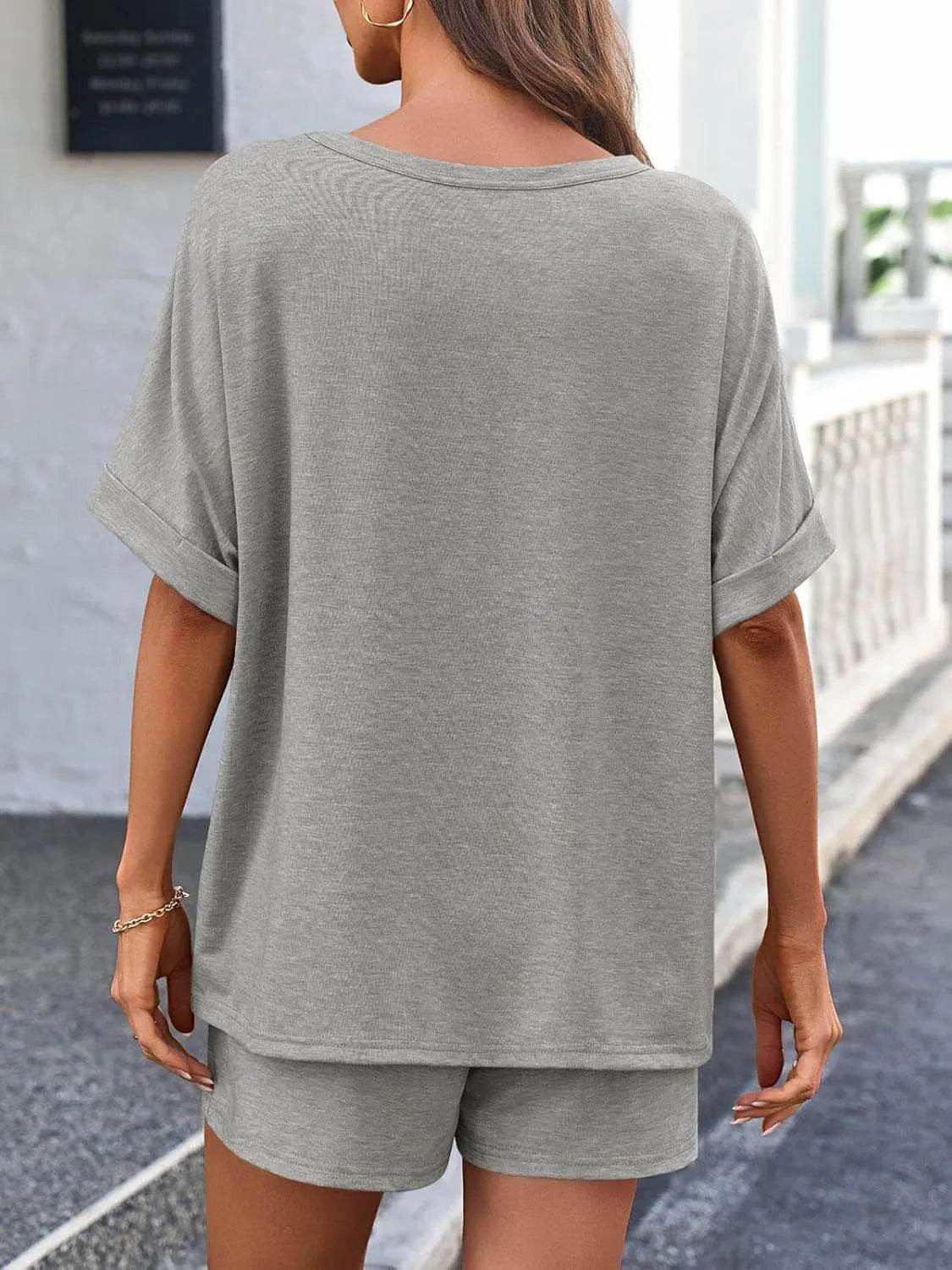 Round Neck Short Sleeve Top and Shorts Set - Velveta Studio