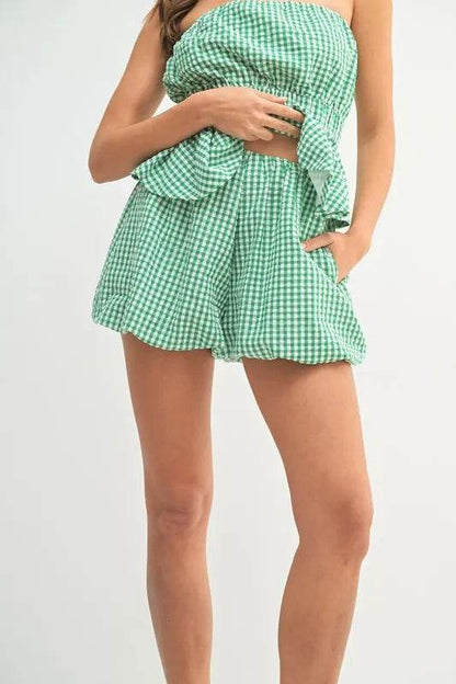 MABLE Gingham Tube Top and Shorts Set - Velveta Studio