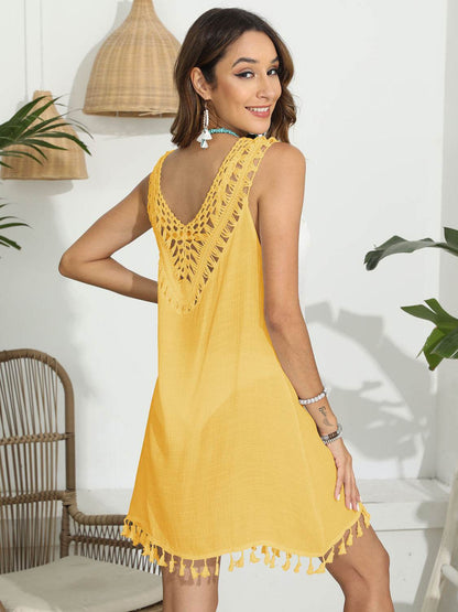 Tassel Scoop Neck Wide Strap Cover-Up - Velveta Studio