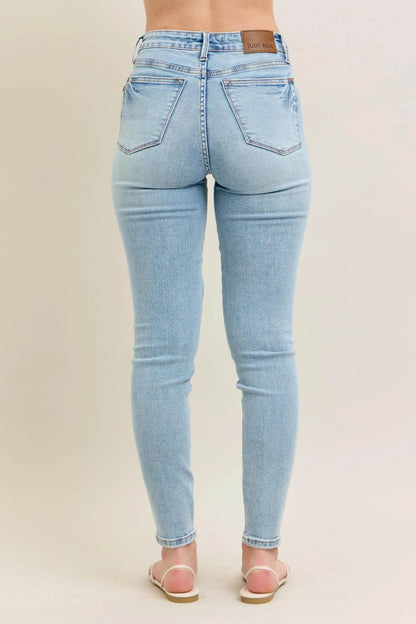 Full Size Mr Tummy Control Vintage Wash Skinny Jeans Plus Size - Velveta Studio