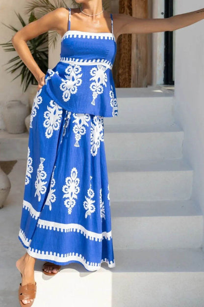 Printed Square Neck Cami and Wide Leg Pants Set - Velveta Studio