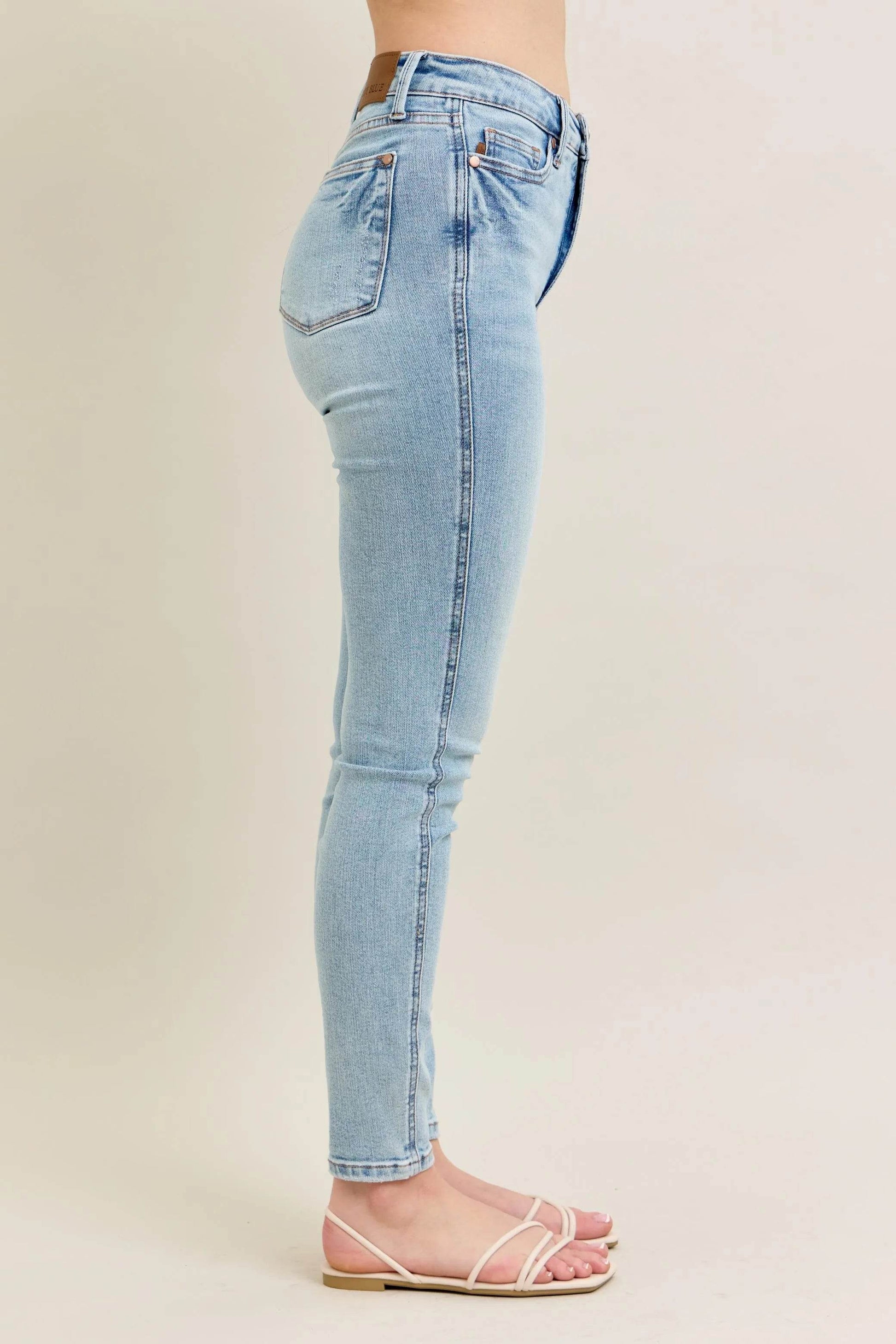 Full Size Mr Tummy Control Vintage Wash Skinny Jeans Plus Size - Velveta Studio