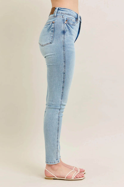 Full Size Mr Tummy Control Vintage Wash Skinny Jeans Plus Size - Velveta Studio
