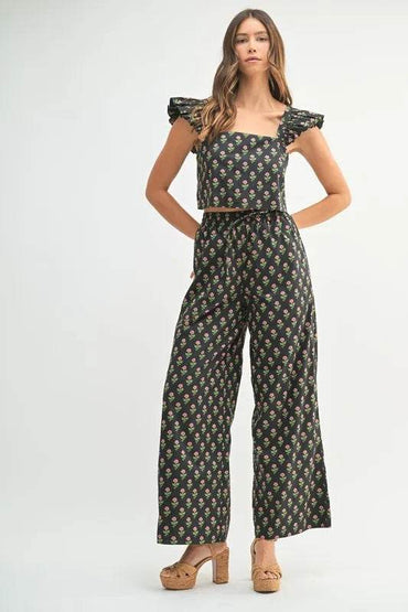 MABLE Floral Print Ruffle Top and Pants Set - Velveta Studio
