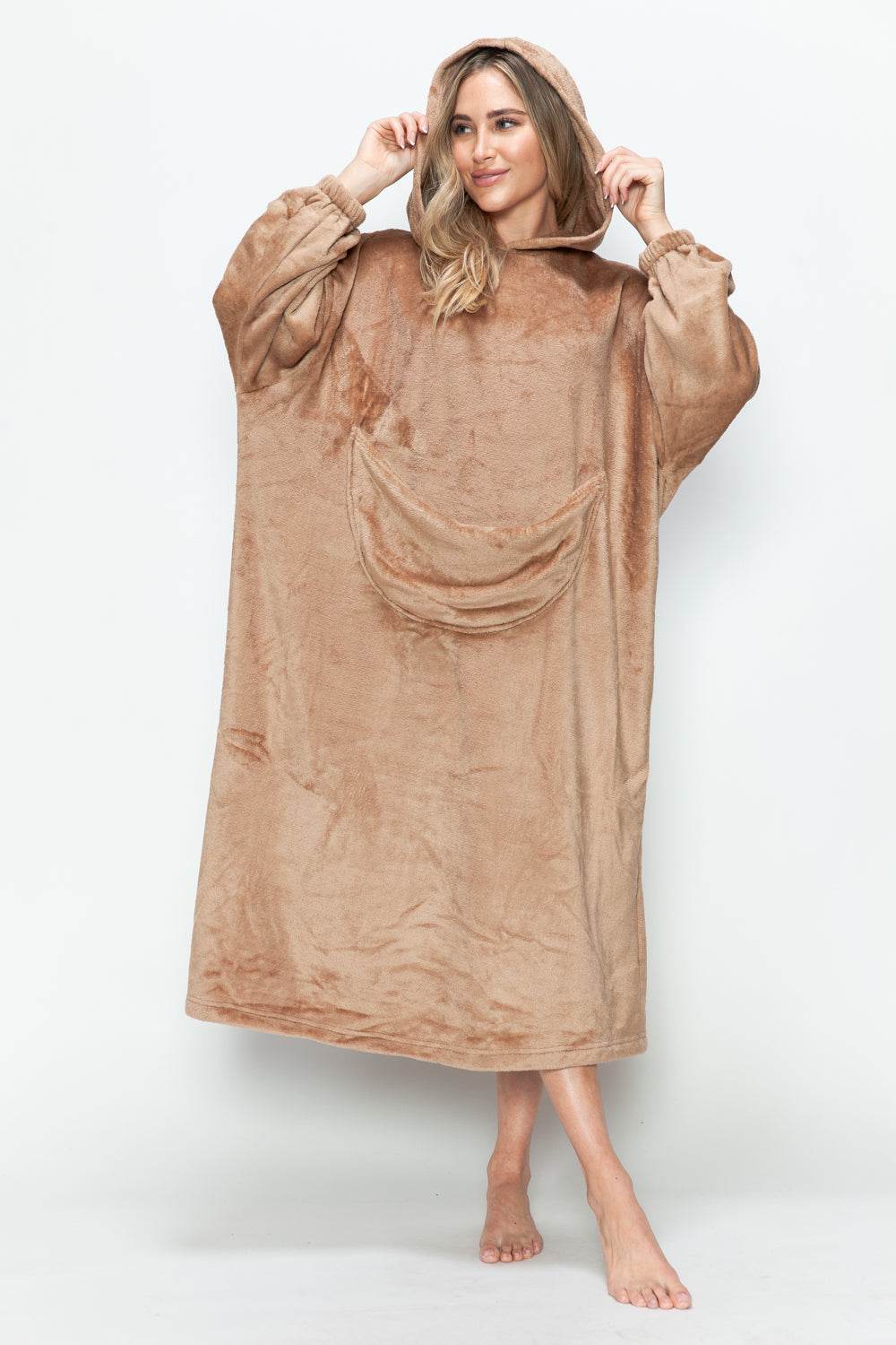 Double Take Full Size Pocketed Hooded Midi Lounge Dress - Velveta Studio