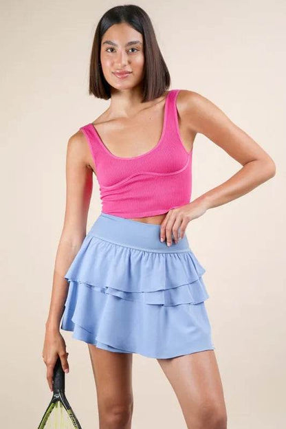 VERY J Riffled Tiered Layers Activewear Skirt with Shorts - Velveta Studio
