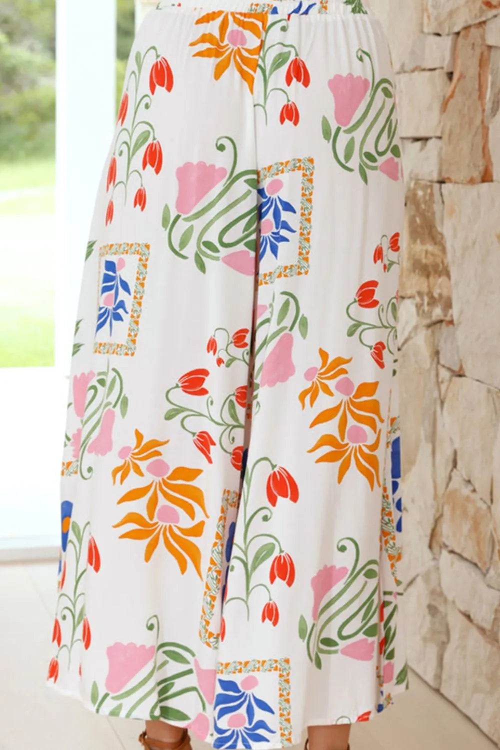 Printed Square Neck Top and Pants Set - Velveta Studio