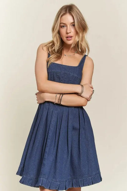 Smocked Denim Square Dress