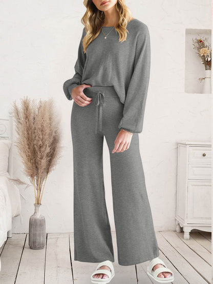 Long Sleeve Lounge Top and Drawstring Pants Set - Velveta Studio