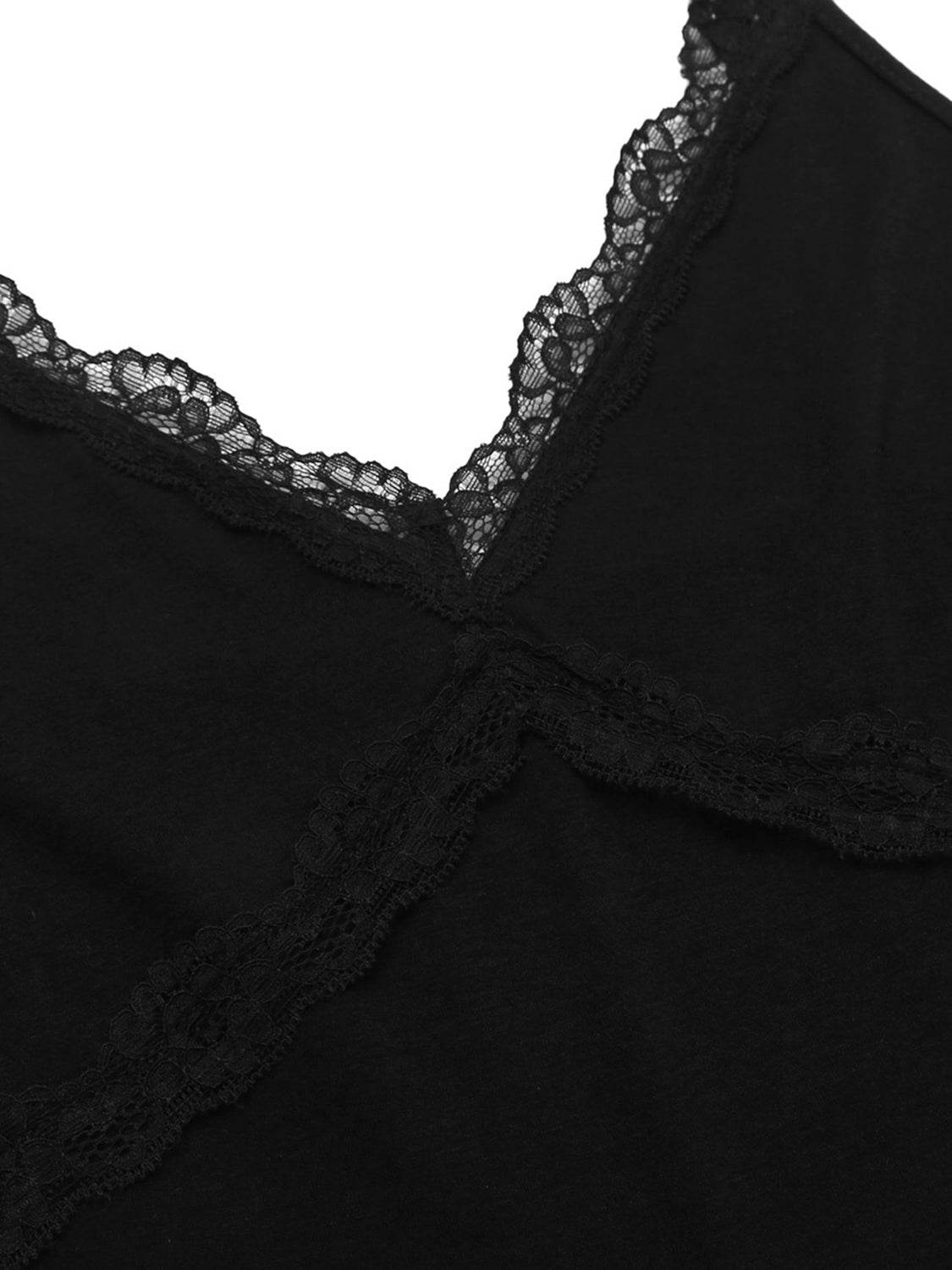 Lace Detail Slit V-Neck Lounge Dress - Velveta Studio