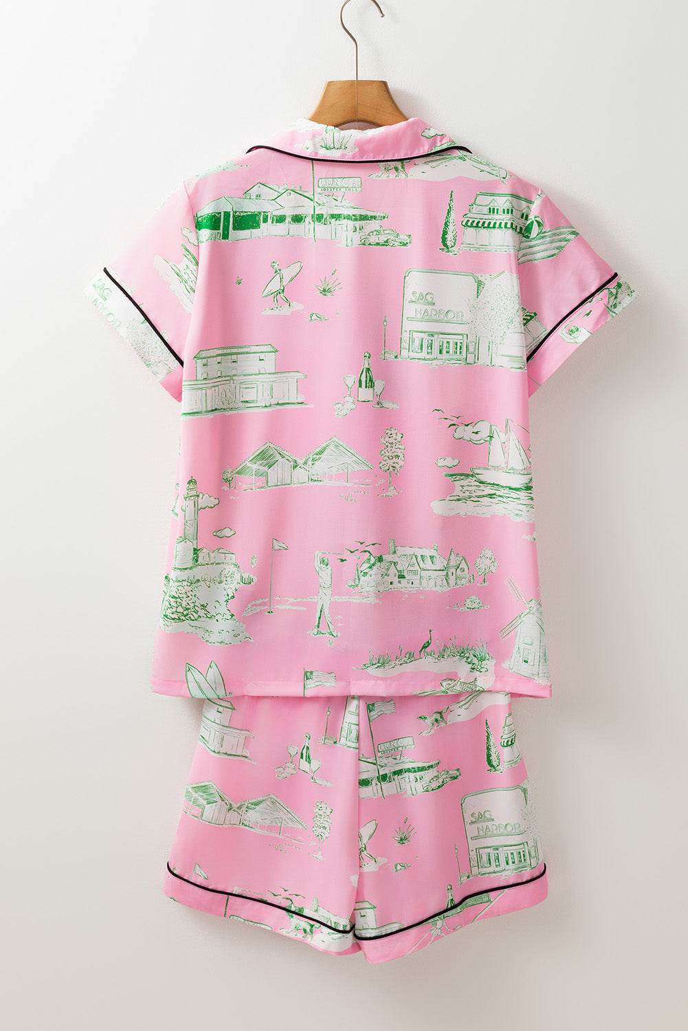 Collared Neck Printed Top and Drawstring Shorts Lounge Set - Velveta Studio