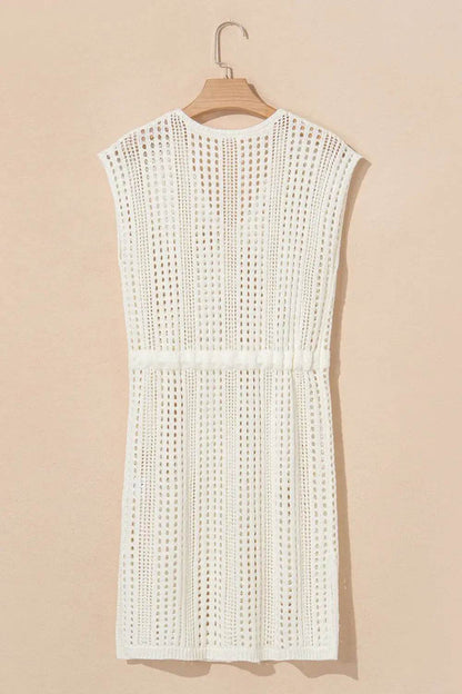 Side Slit Drawstring V-Neck Knit Cover Up Dress - Velveta Studio