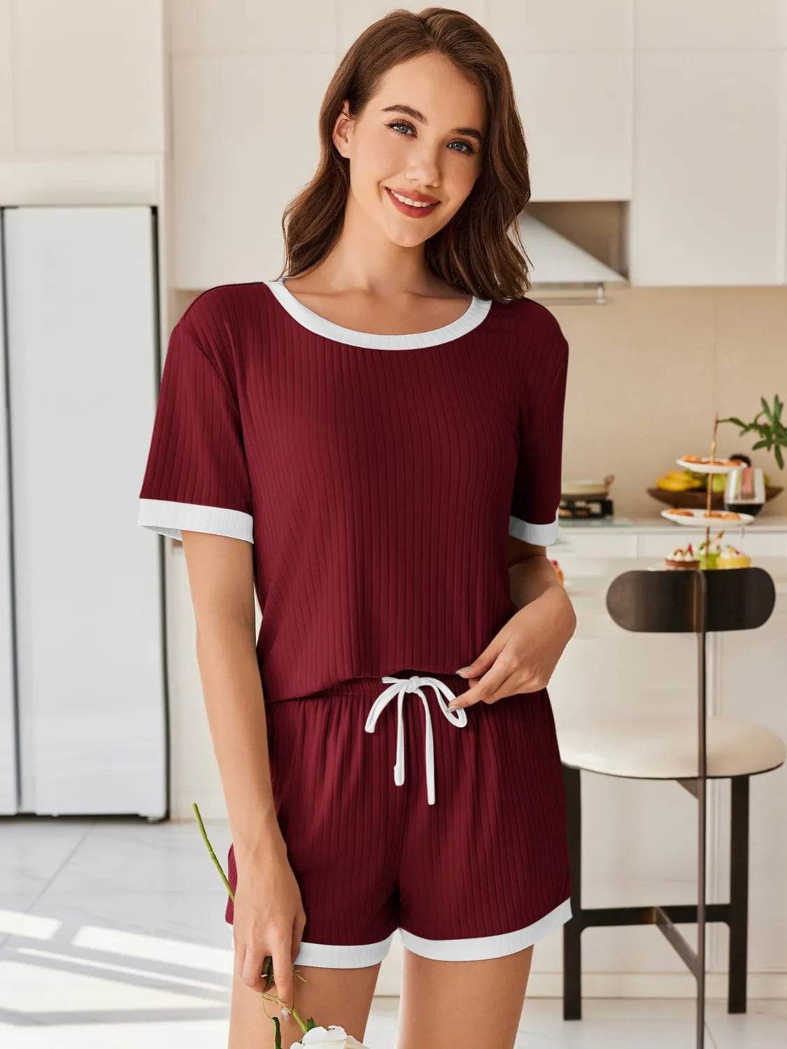 Ribbed Round Neck Top and Shorts Set - Velveta Studio